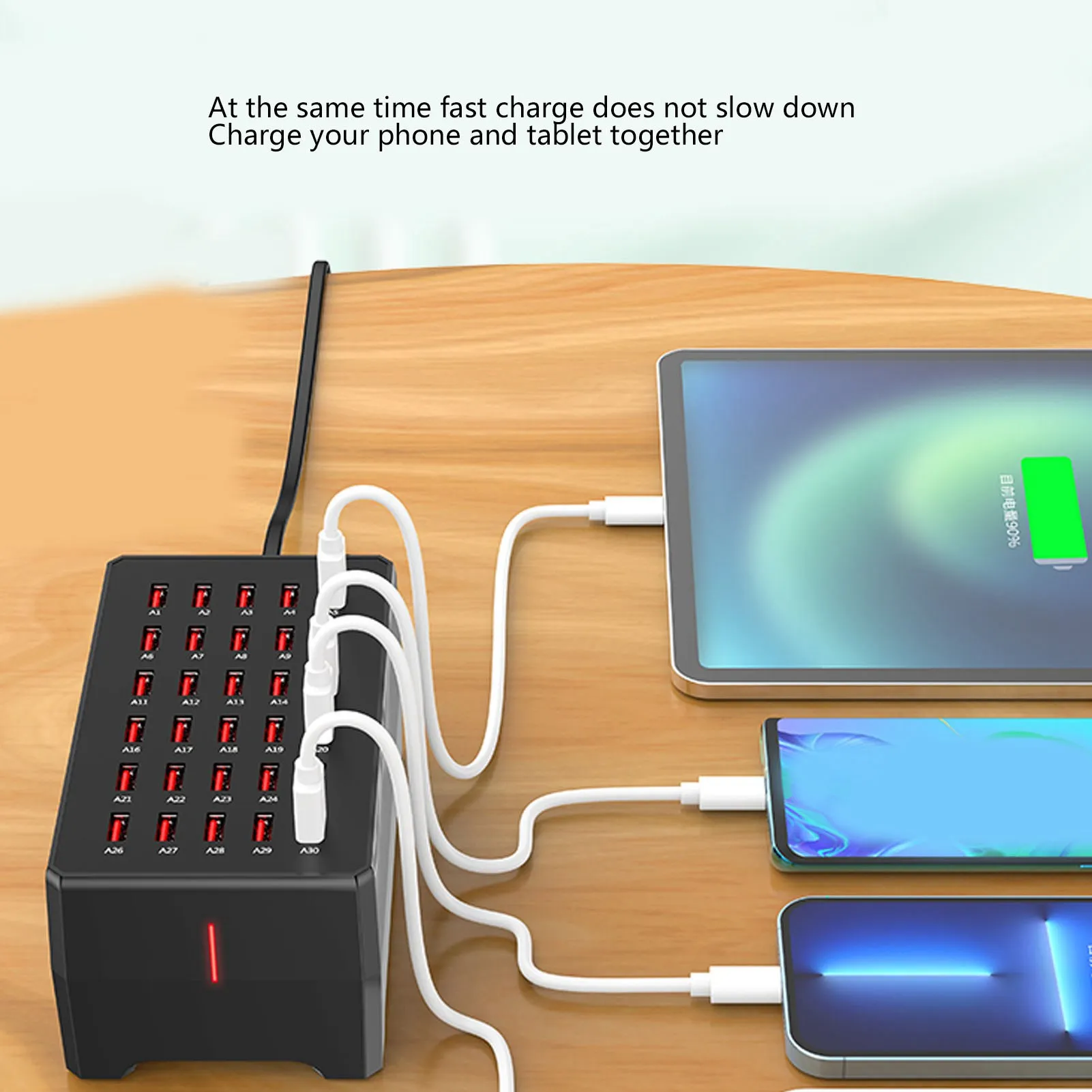 USB Charger Station 150W 1A to 2.4A 30 Port Fast Charging Hub with Smart Charging Recognition for Travel Family Gatherings Hotel