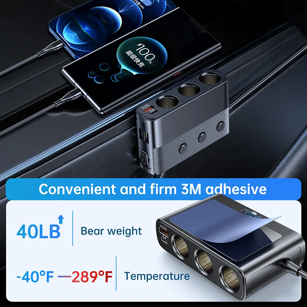 

Стильный автомобильный зарядный адаптер с разъемом Type C PD и технологией быстрой зарядки QC3.0 для нескольких устройств