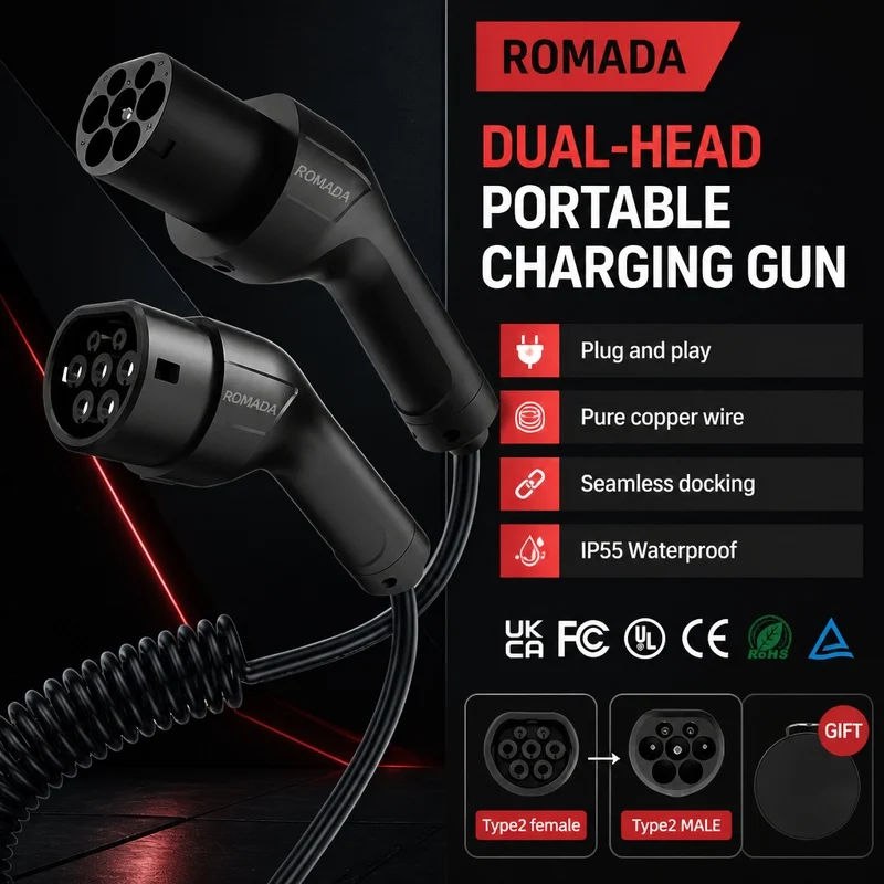 7KW Potable Electric Vehicle Charging Gun 32A 1Phase Electric Vehicle Cord 5M Type 2 EVSE Charging Station Plug Spring Wire