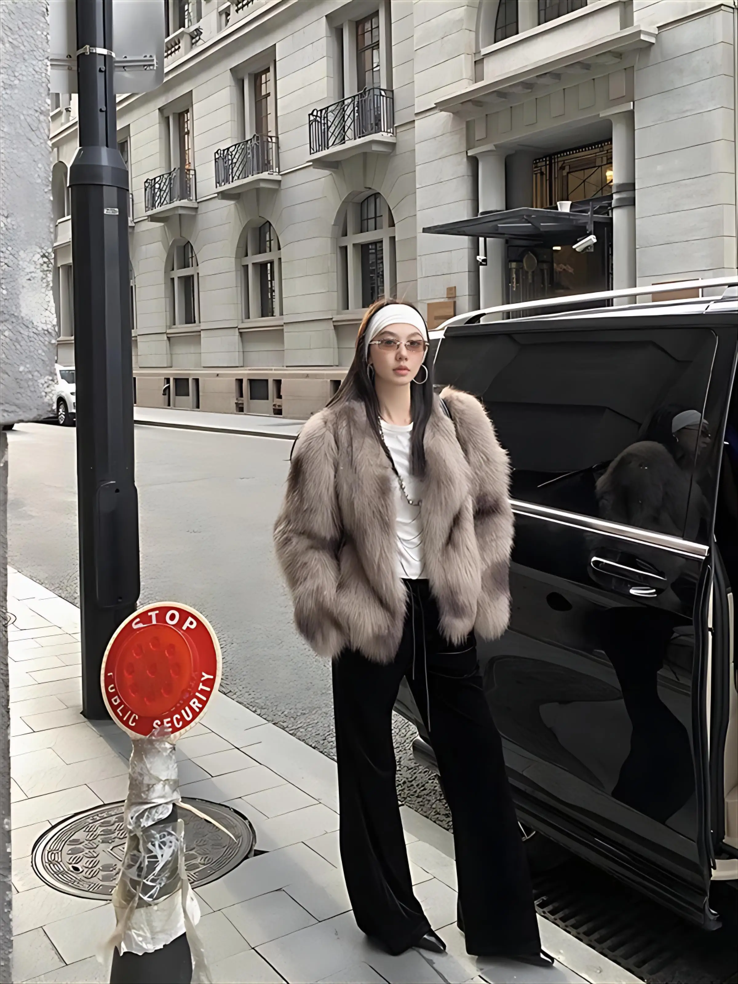 フェイクファーコート ロング丈 レディース コート ノーカラー クリスマス 若者向け ハイストリート 厚手 チンチラ柄 リボン付き ユニーク 手切り裾 トレンド