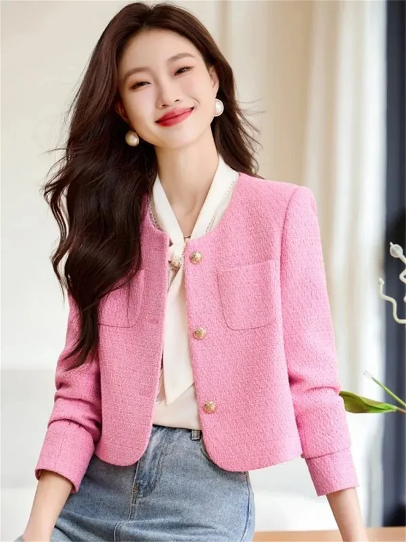 Jaqueta rosa primavera e outono 2025 novo francês high-end curto casaco para mulher blazer terno amarelo jaquetas moda superior trench coa