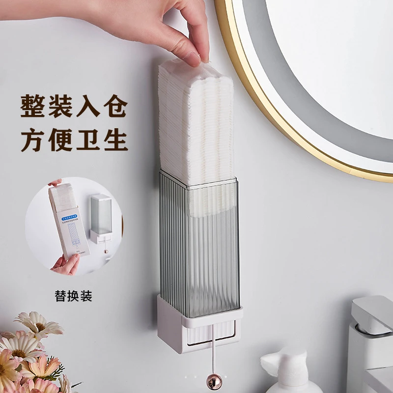 Cotton Pad Holder Press Type Makeup Cotton Organizer Container Dispenser Wall Hanging Use Closed Design for Lint Free Nail Wipes