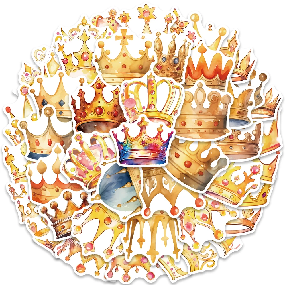 50pcs Classic Cartoon Golden Crowns Stickers Vinyl Laptop Water Bottle Decals Guitar Luggage Skateboard Waterproof Graffiti