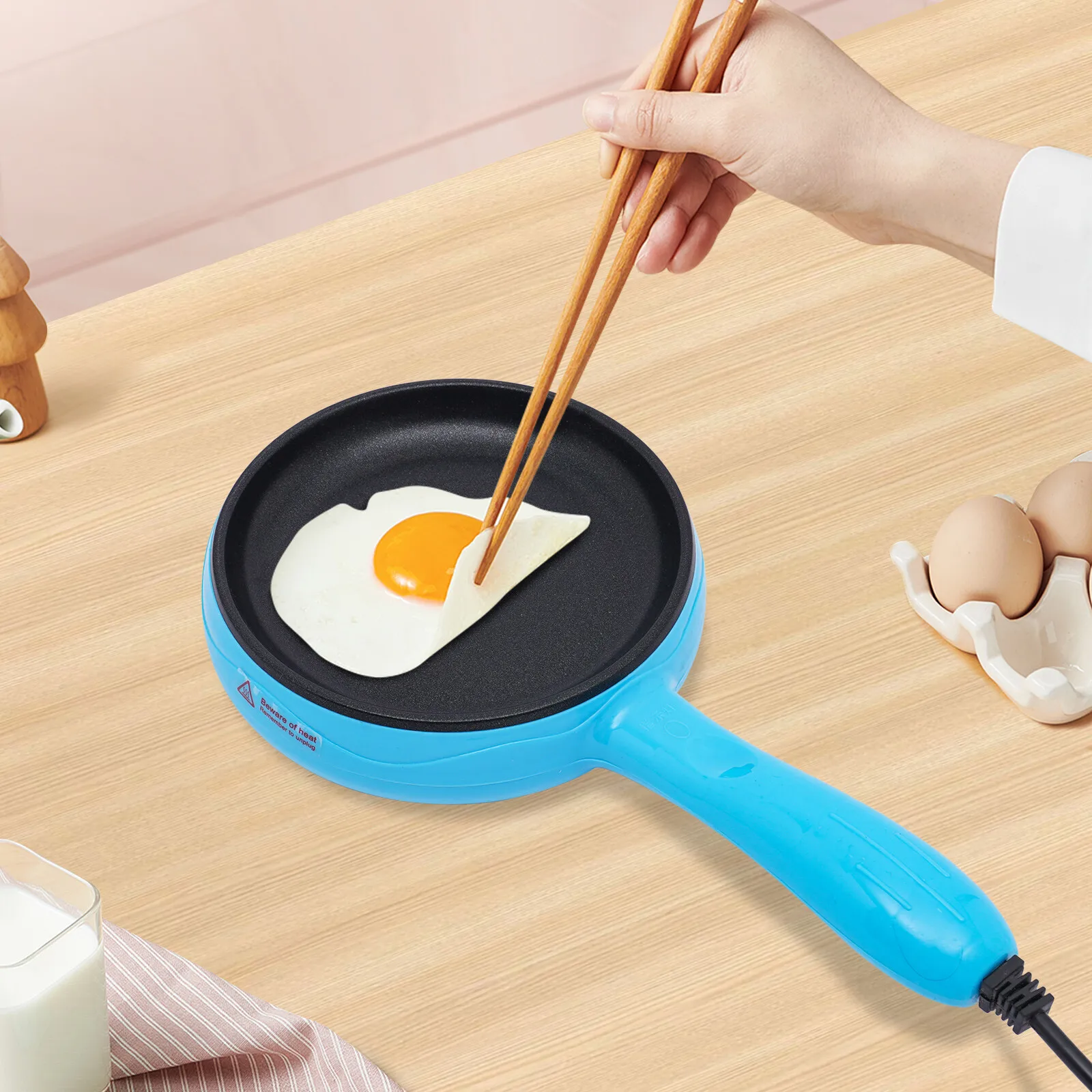 

450W Non-Stick Electric Skillet, Blue Mini Frying Pan for Single Serve & Breakfast