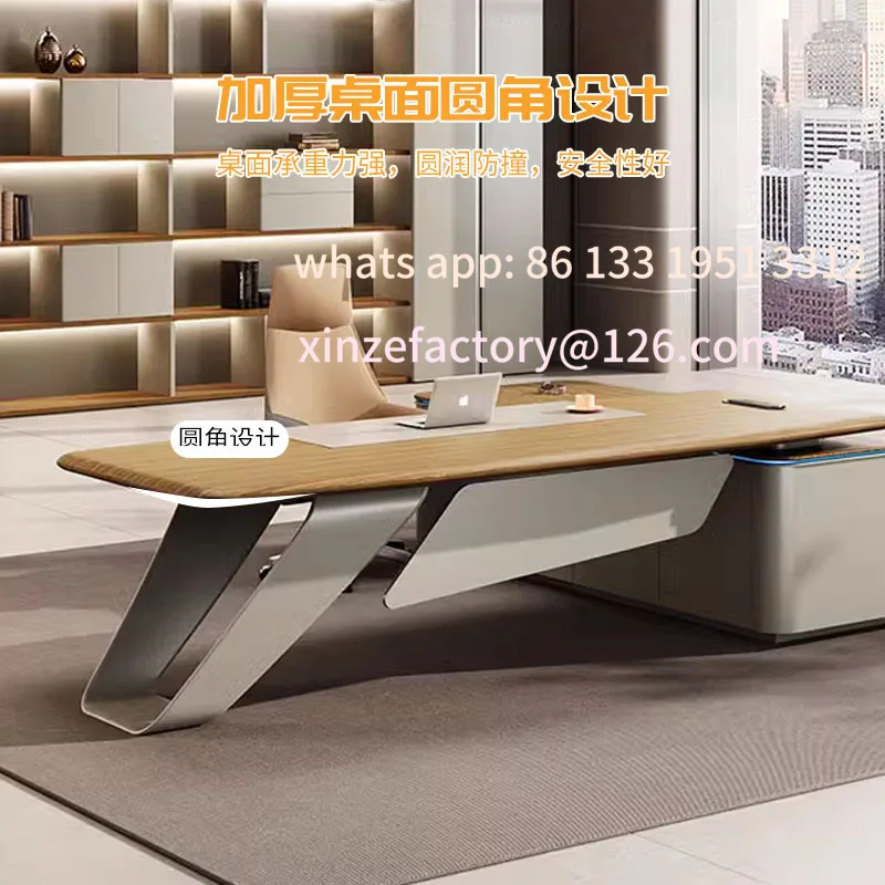 مكتب من الخشب الصلب قابل للتخصيص، وأثاث مكتبي، ومجموعة طاولة وكرسي مع خزانة كتب، ومكتب كمبيوتر مدير المكتب