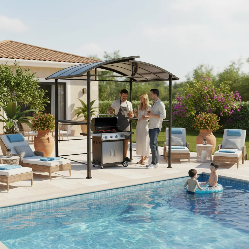 Outdoor Furniture Gazebo - 2.4X1.5M Curved Top Modern BBQ Gazebo