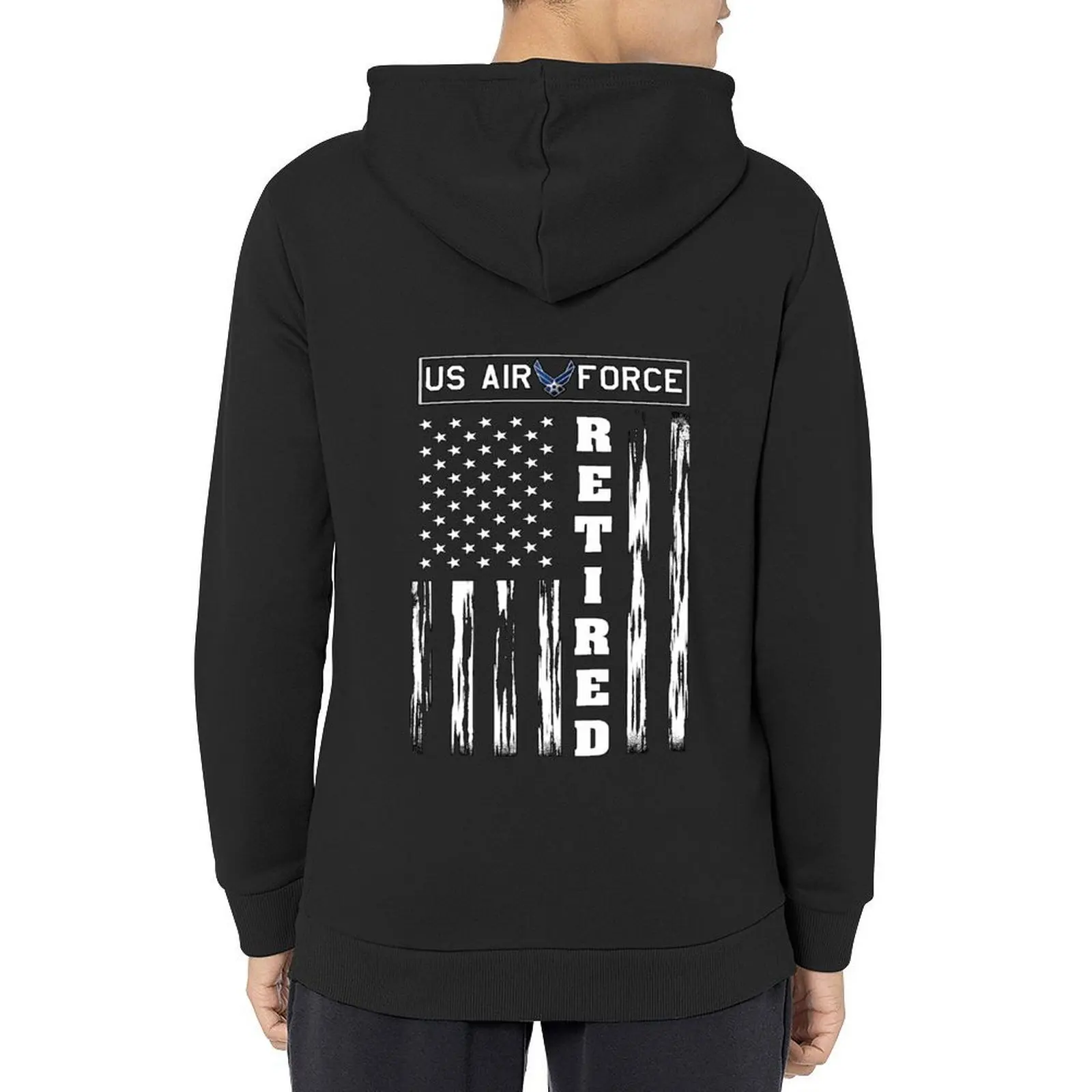 

US AIR FORCE Retired - Distressed American Flag Tee Hoodie autumn korean autumn clothes japanese style pullover hoodies