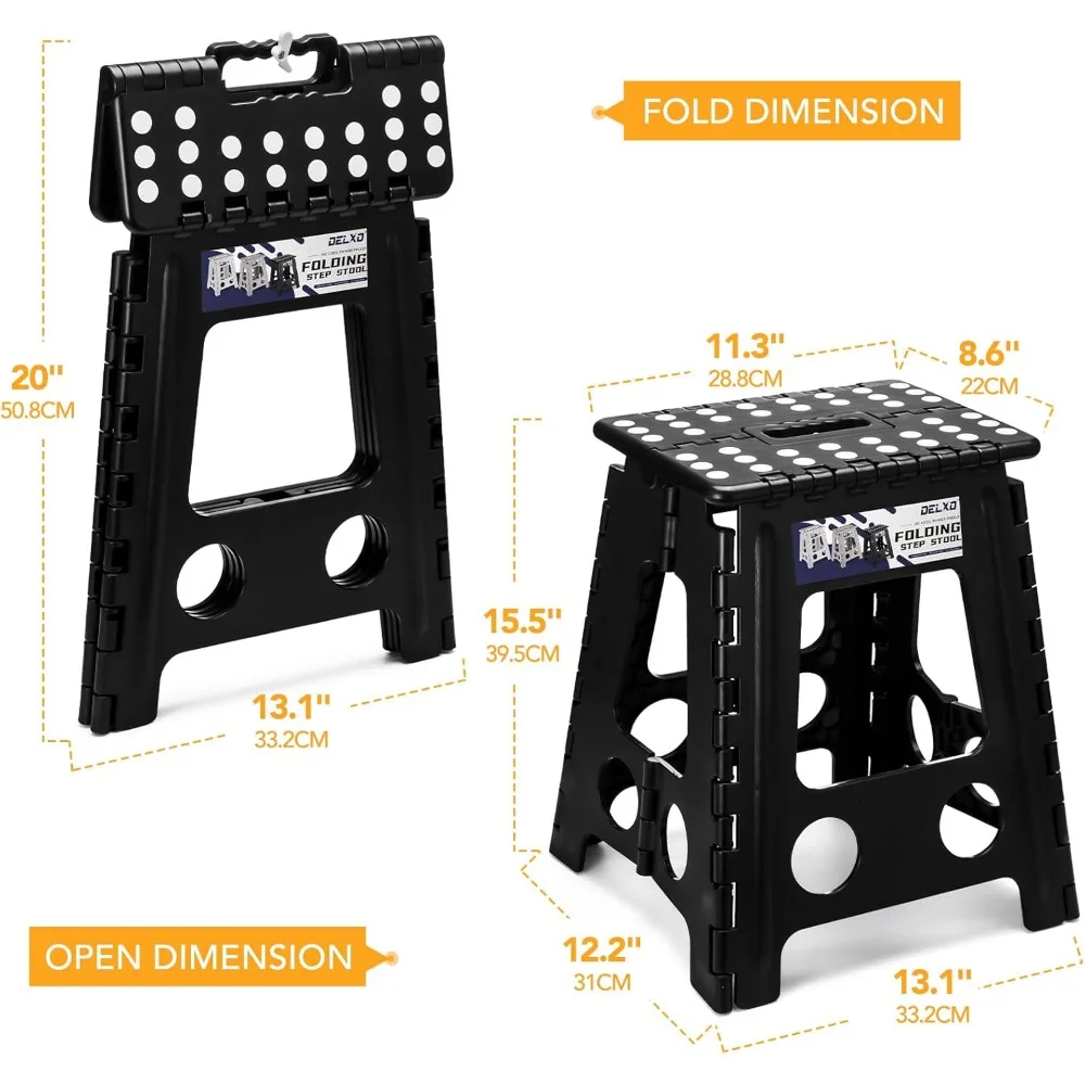 16 Inch Foldable Step Stool with Safety Lock Portable Plastic Non Slip Kitchen Bathroom Bedroom 400LBS Black