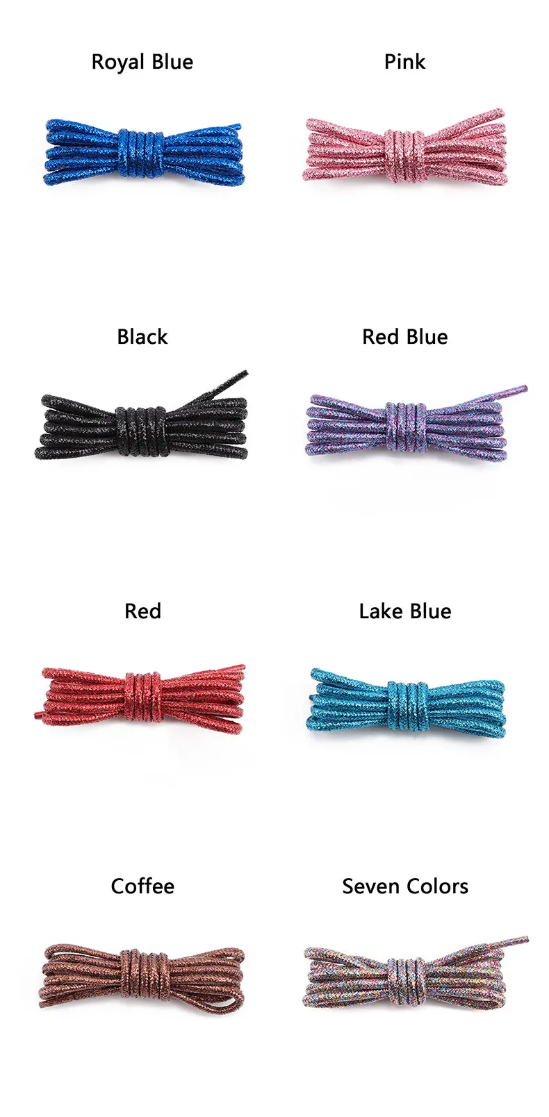 10PCS Runde Glitter Weiß Bunte Lurex Schnürsenkel Trendy Helle Schnürsenkel Sneaker Weiß Casual Sport Leder laufen Schnürsenkel – Detail 8
