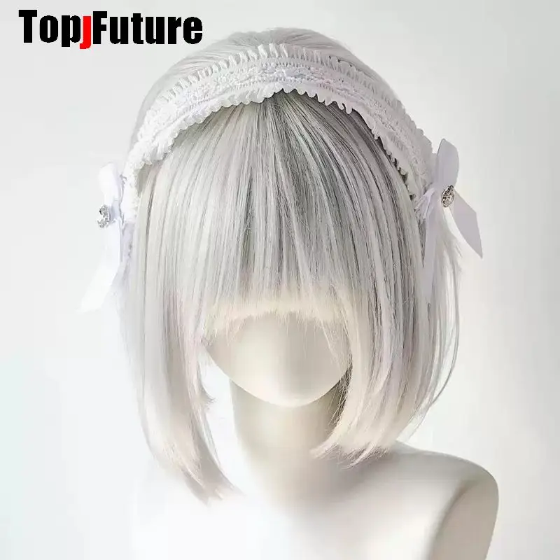 Black White Lace Headband Vintage Ribbon Bow Rhinestone Lolita Maid Gothic Girl Hair Accessories Y2K Harajuku Subculture Kawaii view 3