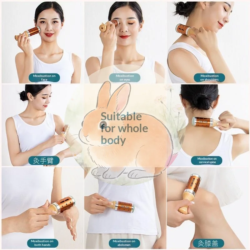 *360° Rotating Raised Point Jade Moxibustion Stick Gua Sha Massage Tool 1 Set Ideal for Facial Lifting Body Pain Relief Gift