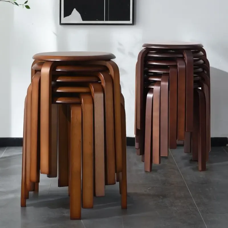 6PCS Hallway Furniture For Home Solid Wood Round Stools Modern Simple Adult Wooden Living Dining Room Table Folding High Stool