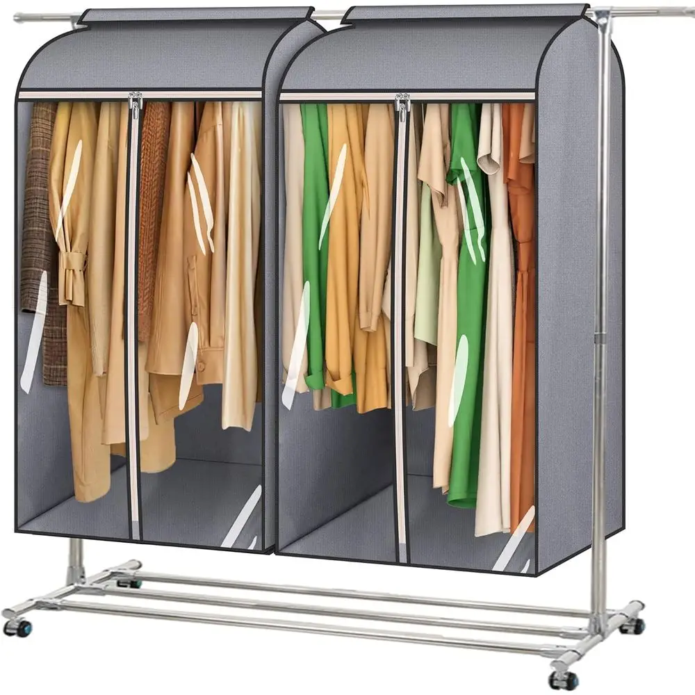 

Hanging Garment Bags, Enclosed Coat Bags, Closet Storage Clothes Cover with Large Clear Window and 3 Zippers (Rack not included)