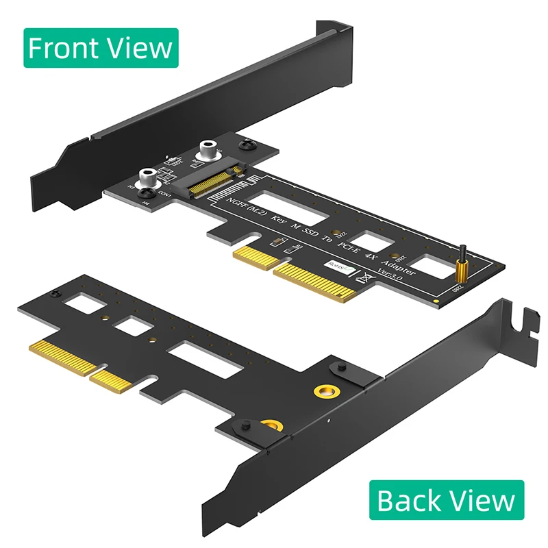 PCIE X4 NVME Adapter with Heatsink Low Bracket Support NVME M Key 2242 2260 2280 M2 SSD PCI Express 3.0 to M.2 Riser Card for PC