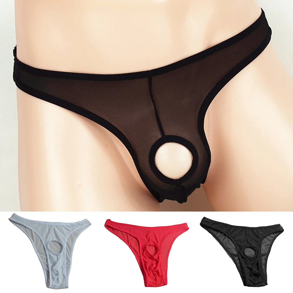 Penis Hole Underwear Men Sexy Cockring Briefs Open Crotch Pouch Underpants Silicone Cock Ring Panties hombre