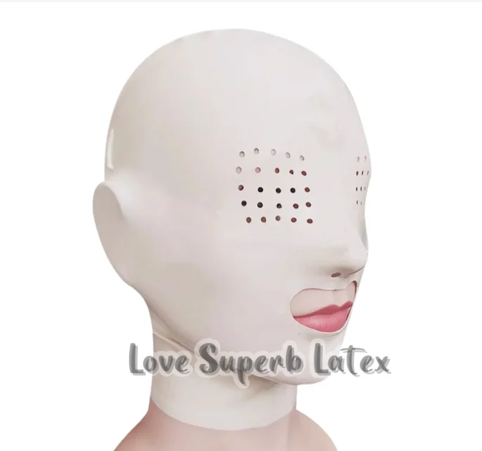 Women's Fly Eye Hooded Latex Catsuit Rubber Gummi Customizable Halloween Costume with Mouth Opening Cool Unique Design