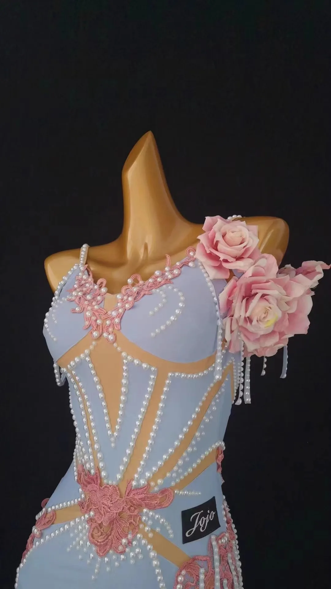 

Высококачественное детское платье для латинских танцев с бриллиантами для взрослых, индивидуальное платье для выступлений с жемчужным ремешком по индивидуальному заказу