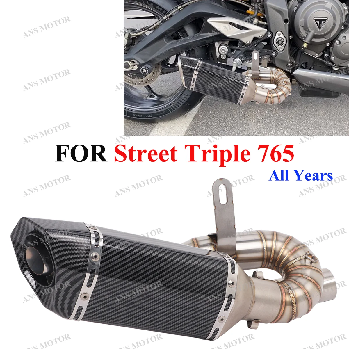 For Triumph Street Triple 765 765R 765RS 2017-2025 Stainless Motocycle Exhuast System 765 Exhaust Link Pipe 51MM Low Mounting