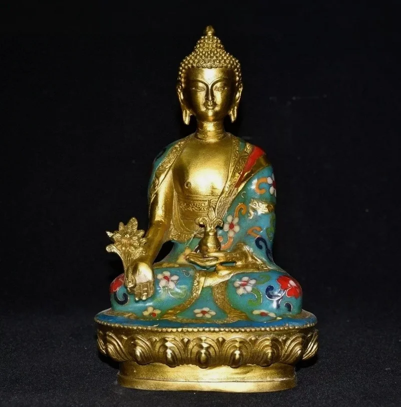 8inch cloisonne Menla Medicine Buddha Statue copper blessed treasures Buda