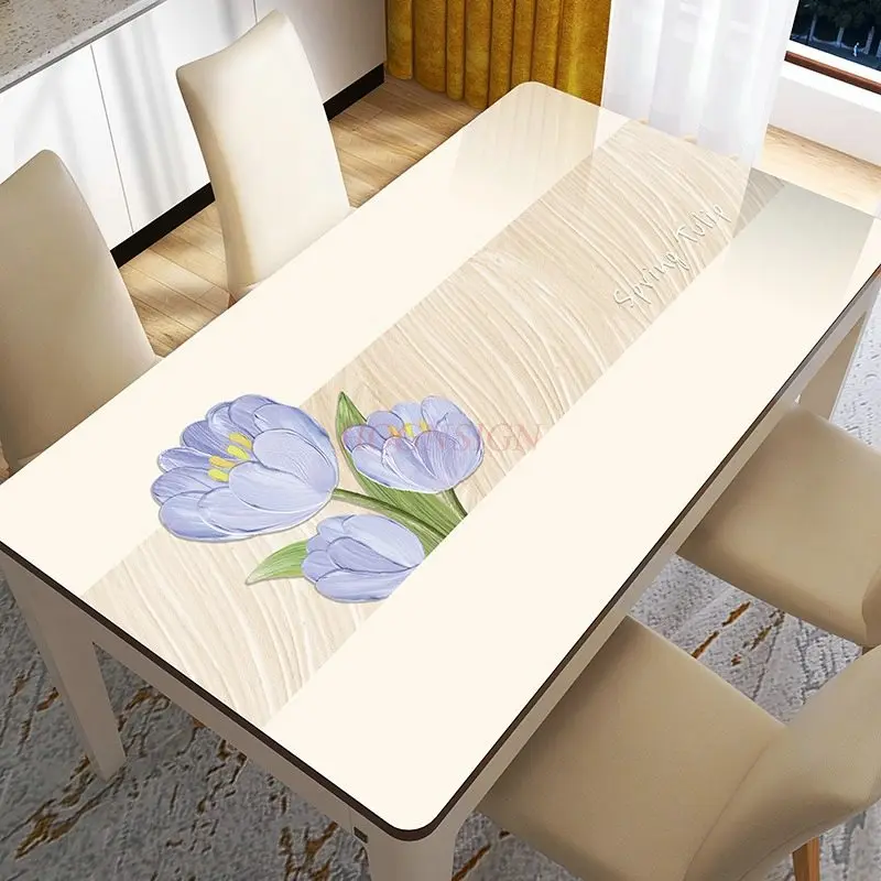 1pcs 3D oil painting dining table insulation pad PVC soft glass coffee table tablecloth, no wash, waterproof, oil proof