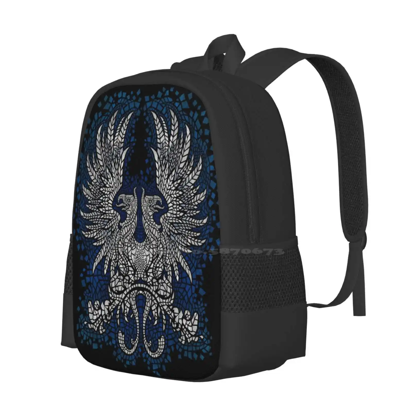 Commander Of The Grey Pattern Design Bag Student'S Backpack Dragon Age Fantasy Griffin Griffon Mosaic Grey Warden Wings Video