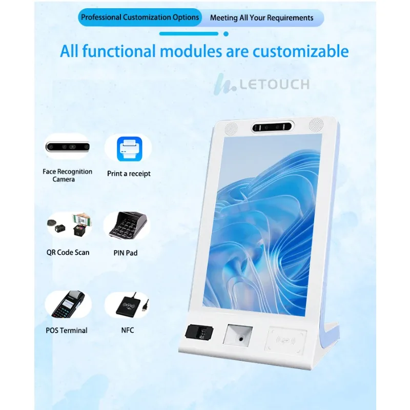 Self-Service Payment Terminal 15.6 Inch 21.5 Inch Desktop QR Code Scanner All-in-One Kiosk Customized Touch Screen Machine