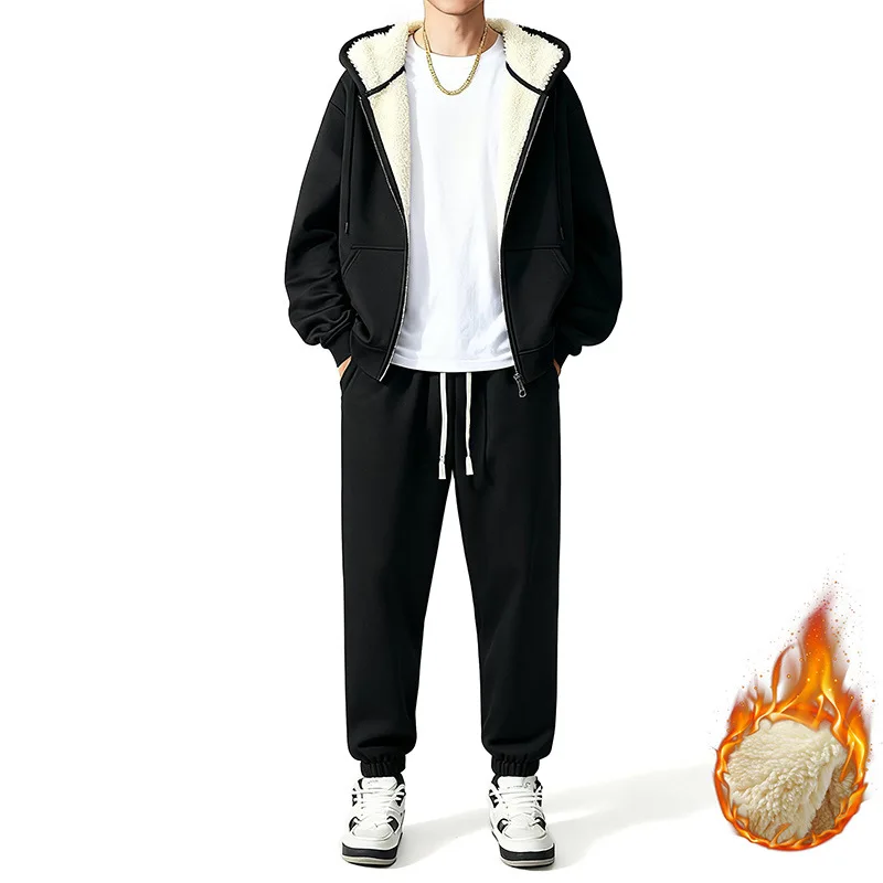 

Men's plus Size Fce Lined Thiened Lamb Velvet Set Hoodie Sweatirt Casual Wear Warmth Faionable Chinese Busin Gent...