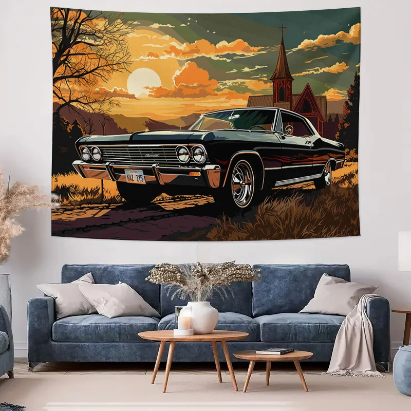 Tapestry for Bedroom Tapestry Clearance Vintage Classic American Muscle Car Mural Nostalgic Landscape Bedroom Decor