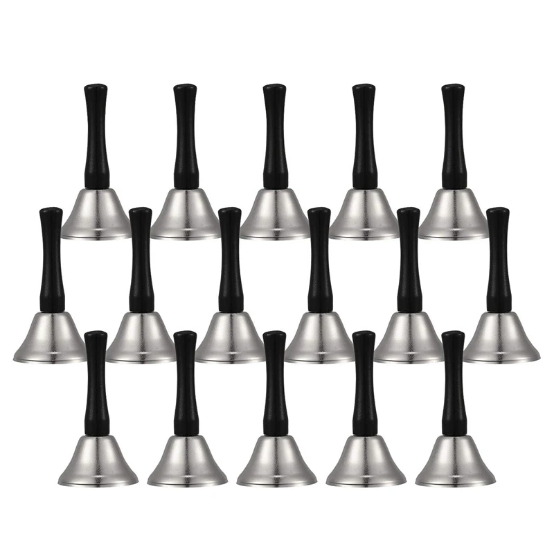 24 Pieces Hand Bells Silver Steel Service Handbells Black Wooden Handle Diatonic Metal Bells Musical Percussion (Nickel White)