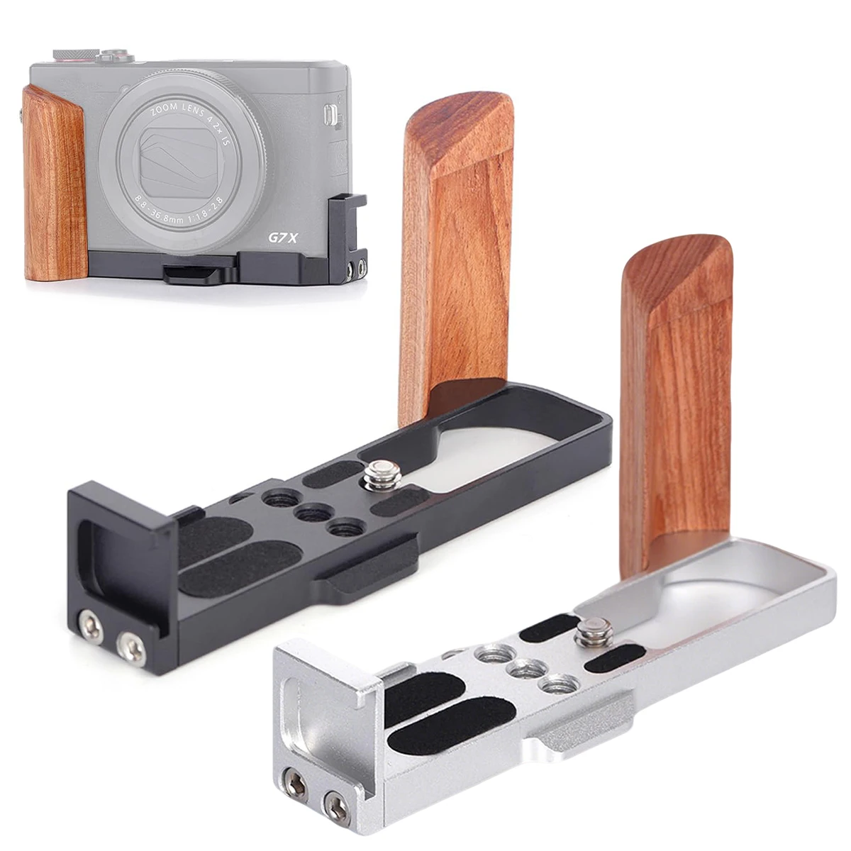 For Canon G7X III /G7X II Wooden L Bracket Holder Hand Grip, Quick Release L Plate For Arca-Swiss Tripod, Vlog Video Photography