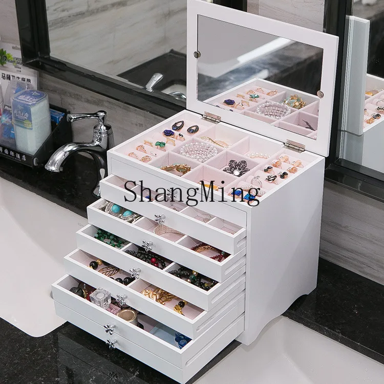 

CL Exquisite Wooden Drawer Jewelry Box Storage Box Princess Jewelry Ring Earrings Jewelry Cosmetics