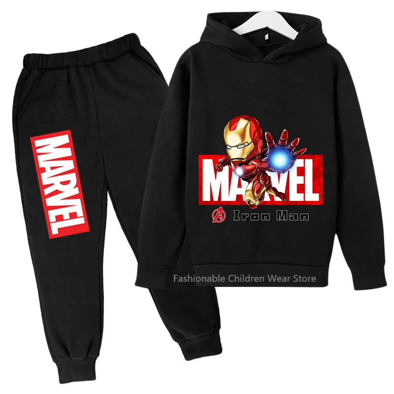 Marvel Q-Edition Iron Man Stylish Hoodie & Pants Set - Trendy Cotton Outfit Perfect for Casual Outdoor Play