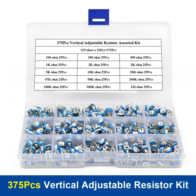 

375 blue and white adjustable resistors 100ohm ~ 1M 15 kinds of 25 resistor combination kits each