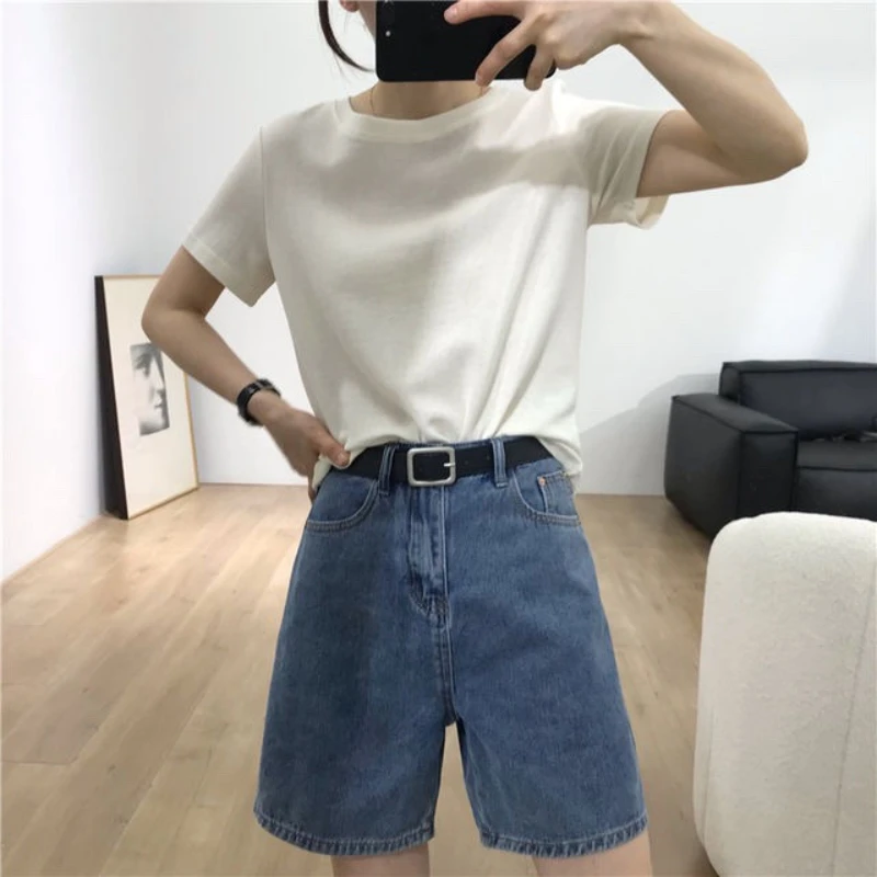 Shorts Women High Waist Casual Retro All-match High Quality Vintage Hot Sale Streetwear Knee Length Straight Trouser Womens Q549