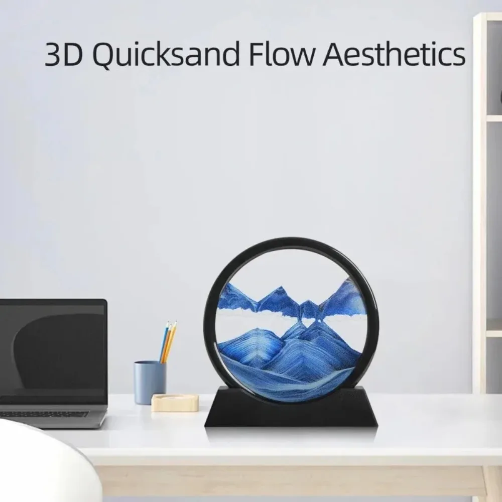2026 3D Hourglass Quicksand Moving Sand Art Picture Round Glass Deep Sea Sandscape Craft Flowing Painting Home Office Work Decor view 4
