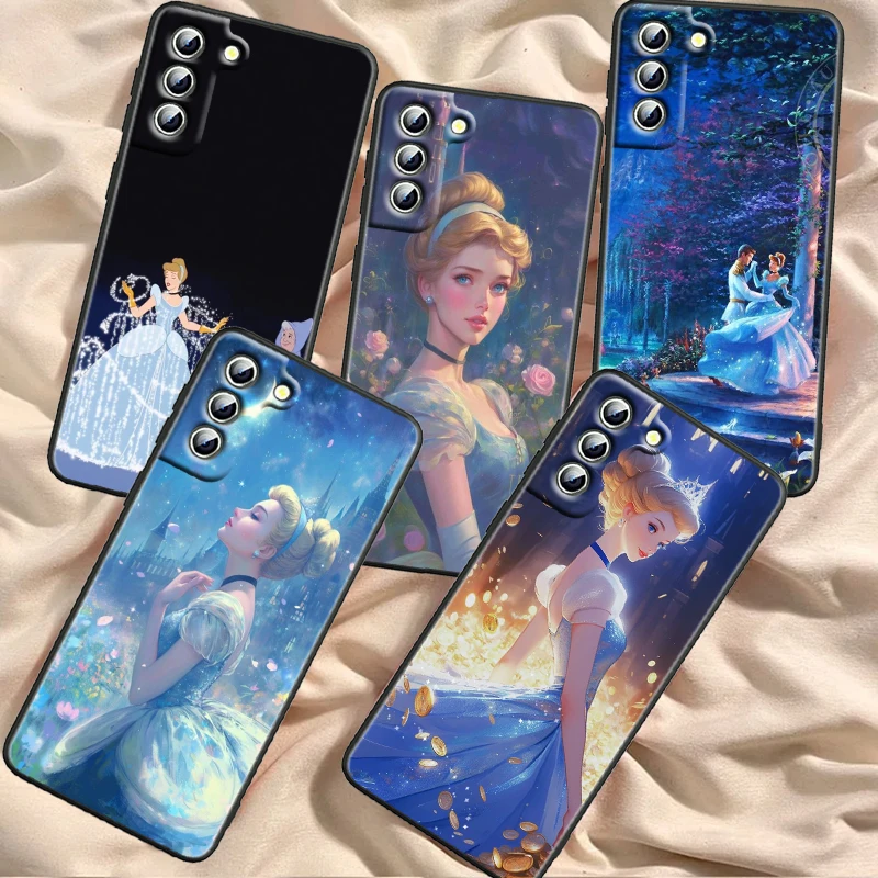 Cinderella Disney Cartoon Cute For Samsung Galaxy S24 S23 S22 S21 S20 FE S10 S10E Plus Ultra Pro Lite 5G Black Funda Phone Case