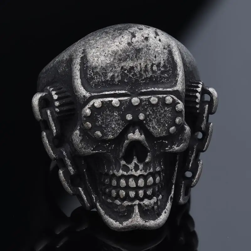 European and American stainless steel diving chain skull ring titanium steel men's diving skull ring hip hop