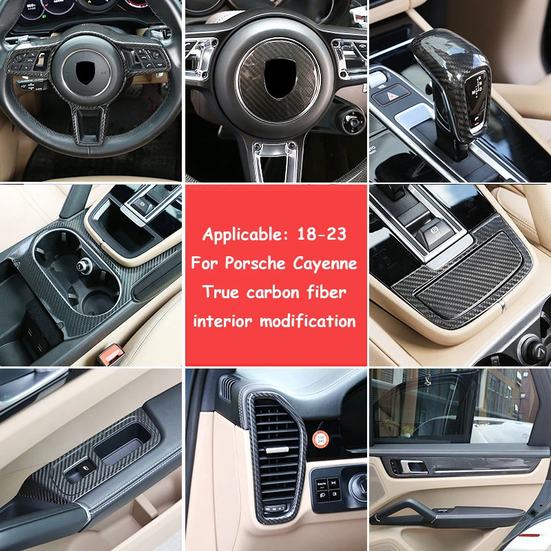 

Real Carbon Fiber For Porsche Cayenne 2018-2023 Inner Door Central Control Gear Panel Cover Door Sill Trim Stickers Accessories