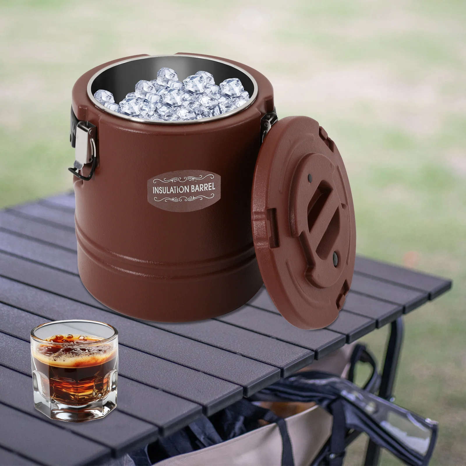 

Коричневое коммерческое портативное изолированное ведро, изолированный контейнер для супа 15 л/15,85Qt с противоскользящим дном, для семейных пикников, мероприятий