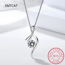 925 Sterling Silver 4mm Round Moissanite Twist Pendant Necklace Gold Plated Sparking Diamond Party Jewelry for Women Gifts