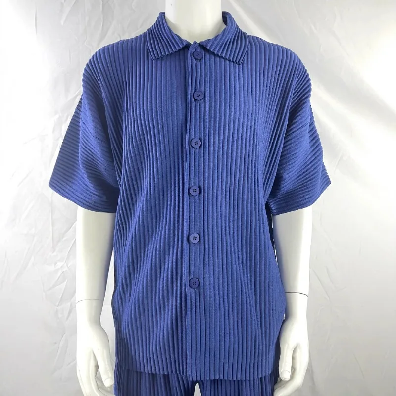 Miyake Pleated Short Sleeve Shirt Men's 2026 Classic Pleats Top Short Sleeve Summer Loose Plisse Jacket Loose Plus Size Fold Top view 4