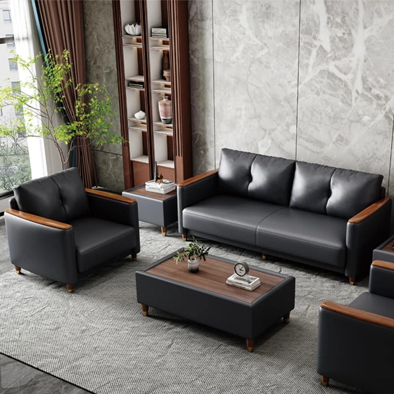 Coffee-Colored Luxury Office Furniture Modern Minimalist Metal Texture Front Desk Reception Sofa Leather for Home Hotel Usepromo