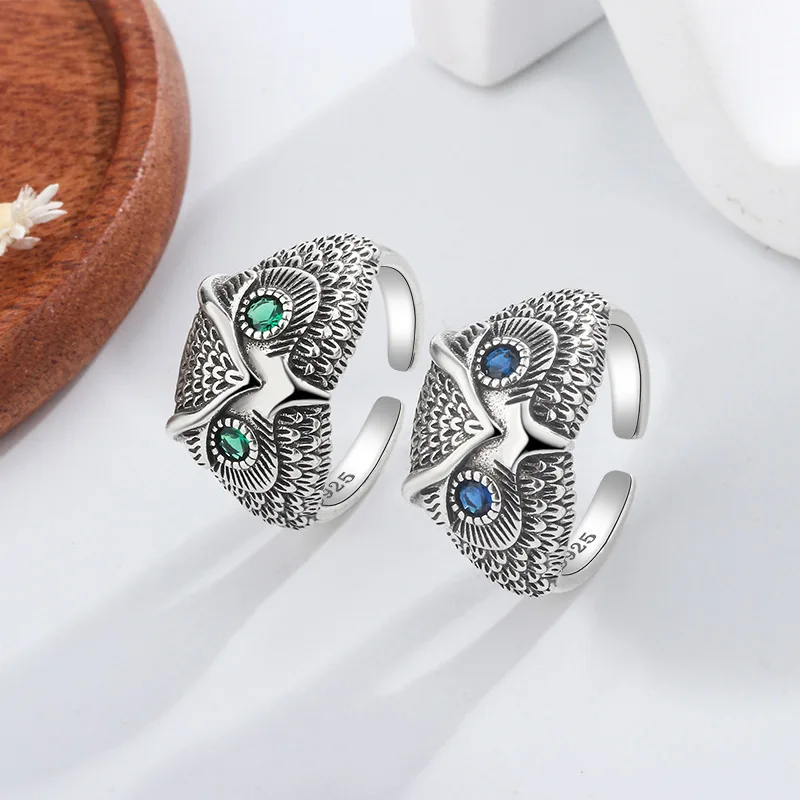 New Arrival Vintage Owl Animal Design Thai Silver Unisex Party Ring Jewelry For Women Man Gifts Never Fade Cheap