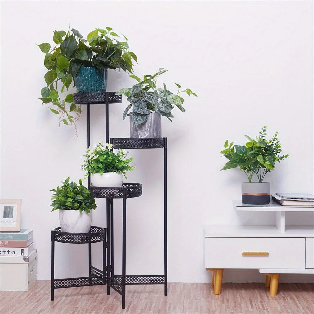 

Foldable Plant Stands Compact Metal Flower Pots Holder Home Decor Space Saving for Patio Garden Balcony Living Room Bedroom