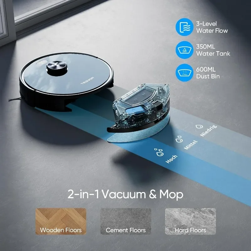 Tesvor-Robot aspirador y mopa S5, navegación LiDAR máxima de 180 minutos, aspiradora robótica, autocarga, Ideal para pelo de mascotas, alfombras