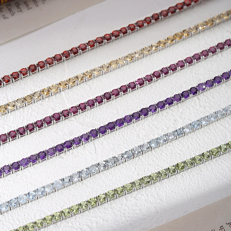 

Натуральный браслет из стерлингового серебра S925 с полной инкрустацией камнями 3 мм, теннисная цепочка, ювелирное изделие