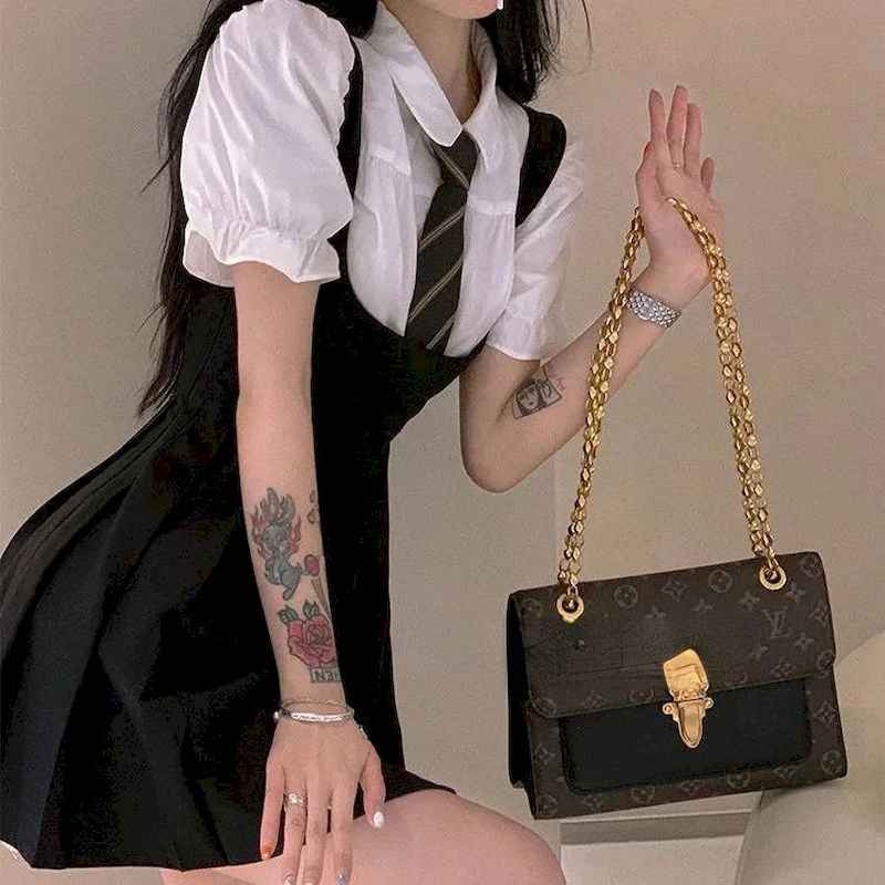 Waitress Work Clothes Black Dress Strap Dress Women Summer Hot Girl Jk Uniform Sling Pleated Skirt Puff Sleeve Shirt Two-piece