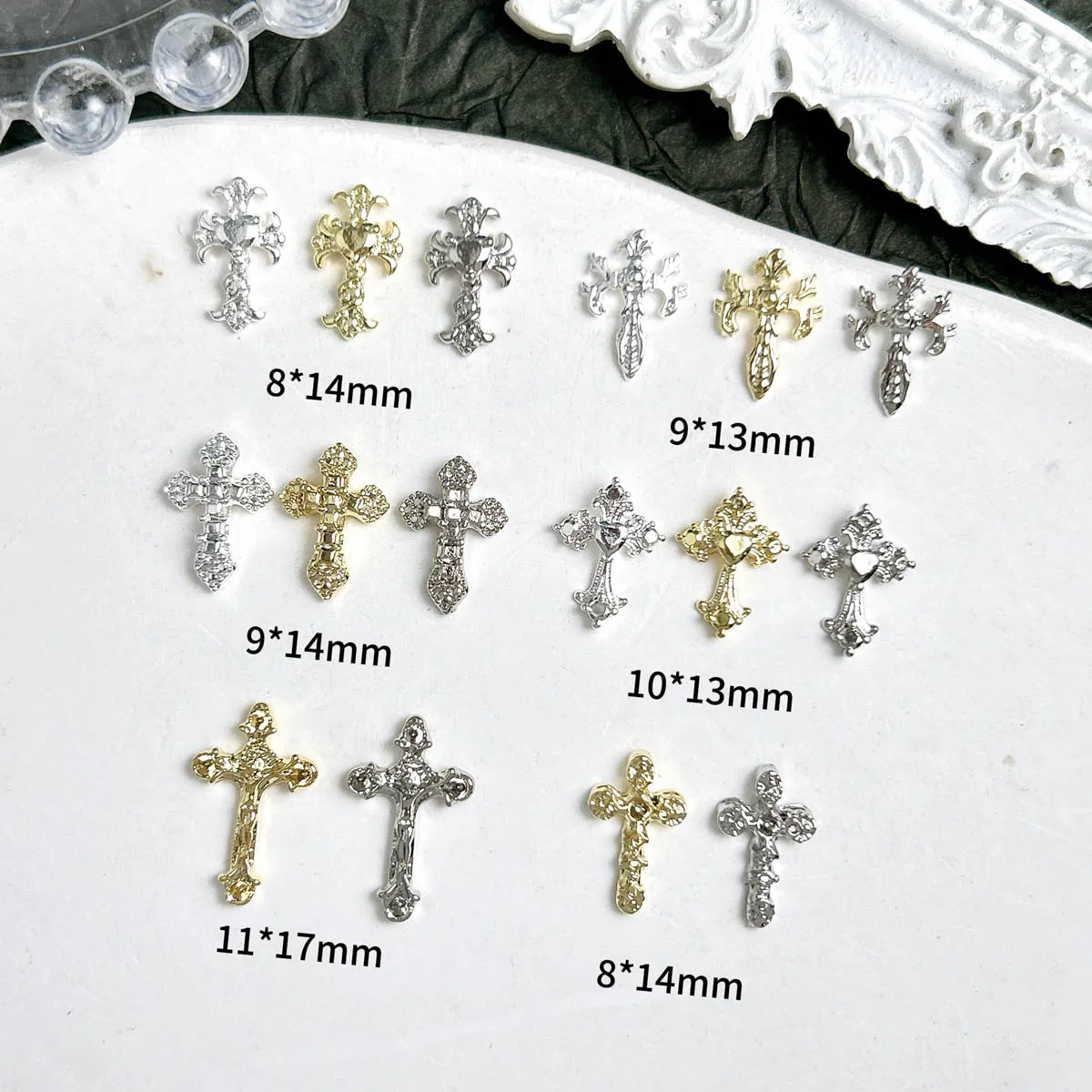 20PCS 3D Light Luxury Classic Cross Nail Charms Creative Exquisite Retro Alloy Cross Nail Art Decorations for DIY Cool Manicure