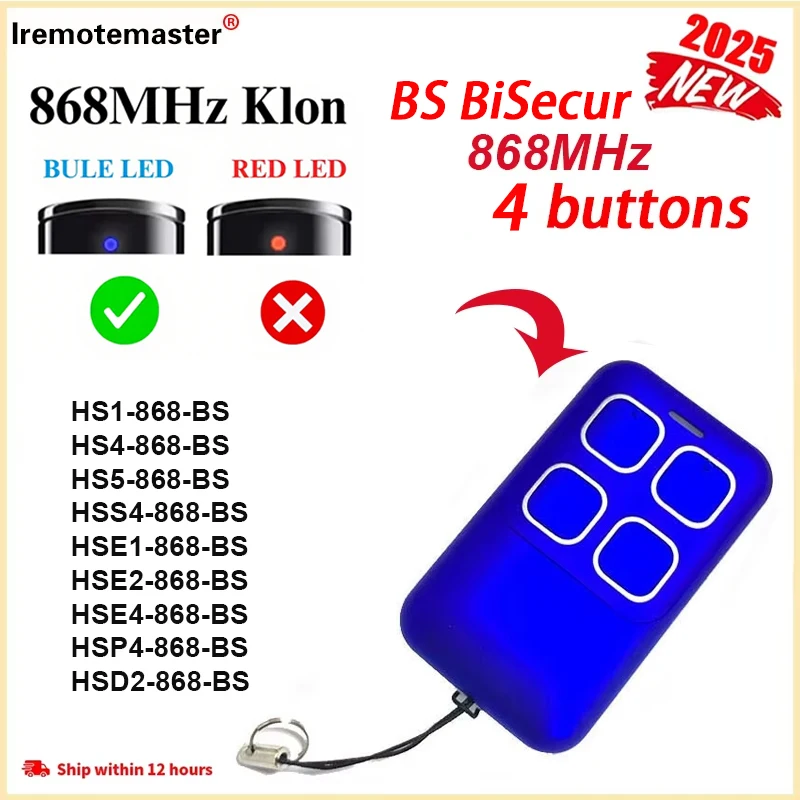 2025 New For BS BiSecur HSE4 HSE2 HSE1 HS5 HS4 HSE1 HSD2 HSS4 868MHz BS Remote Control Garage Door Gate Opener Transmitte