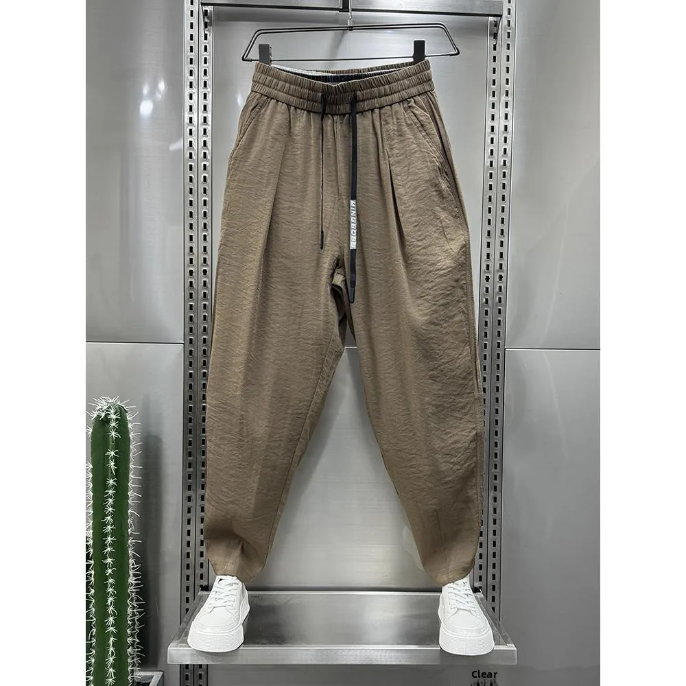 

Новые летние удобные ультратонкие дышащие повседневные брюки-карроты свободного кроя для мужчин, молодежные модные брюки-галифе с отворотами